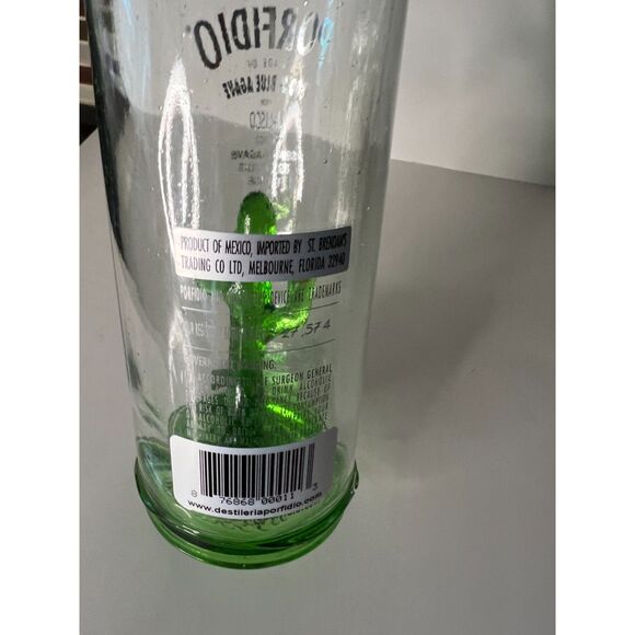 Porfidio Tequila Bottle Empty Handblown Green Cactus Art Glass Mancave - Picture 2 of 3